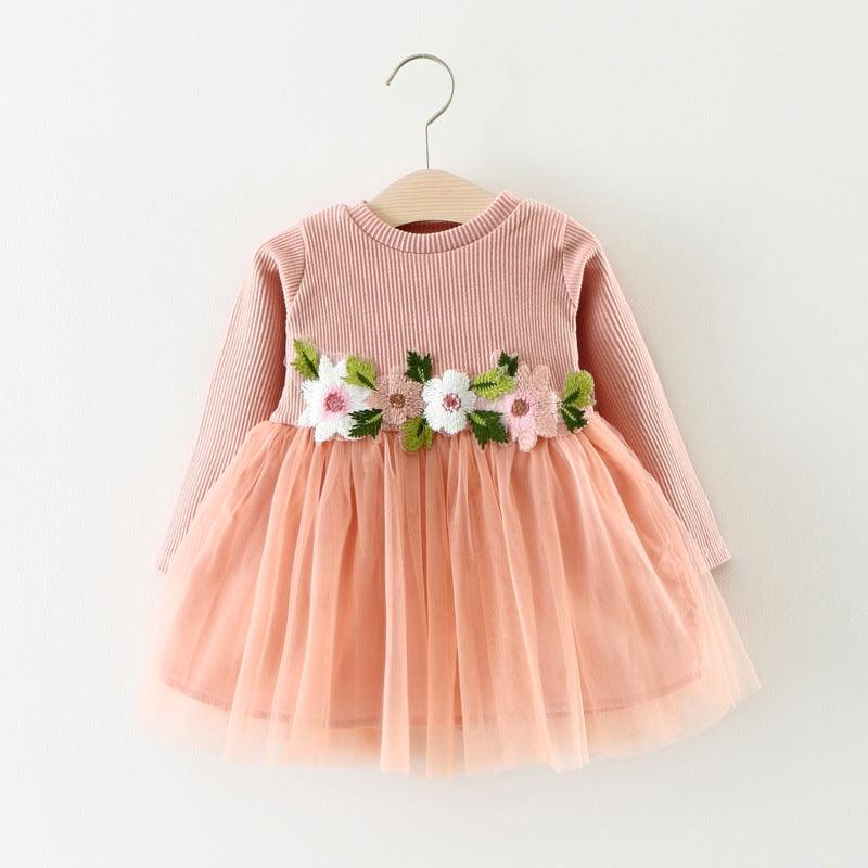 A031 new fall manufacturers selling children waist flowers long sleeved dress princess dress baby skirt - melvincucci