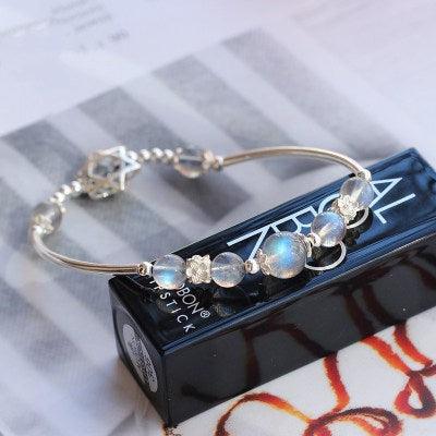 Handmade 5A class moonlight stone pulling feldspar, pure silver six awn 925 silver hand chain hand chain transfer help sleep accessories - melvincucci