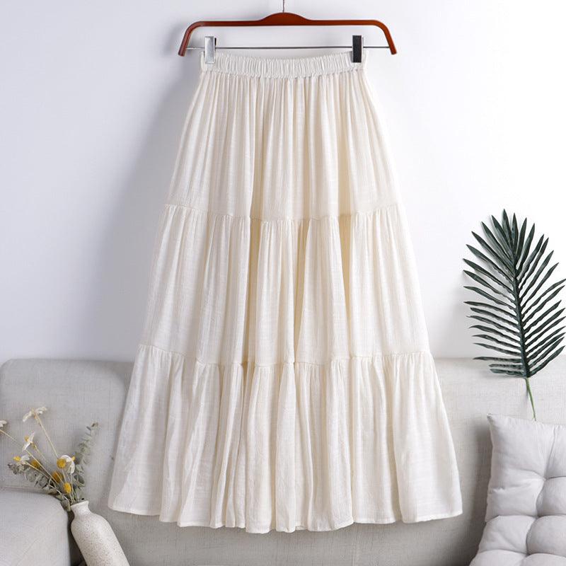 Cotton And Linen Skirt Color Fabric Splicing For Commuting - melvincucci