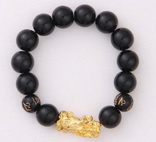 Obsidian 18K Gold Bracelet six brave words on hand and little Pearl transport gifts wholesale - melvincucci