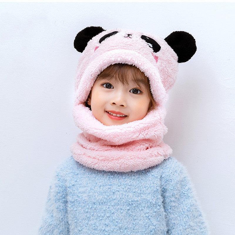 Winter boys and girls bib hat one-piece baby hat ear protection panda head hat - melvincucci