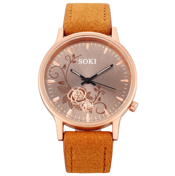 Simple temperament elegant fashion flower trend Korean student belt big dial watch - melvincucci