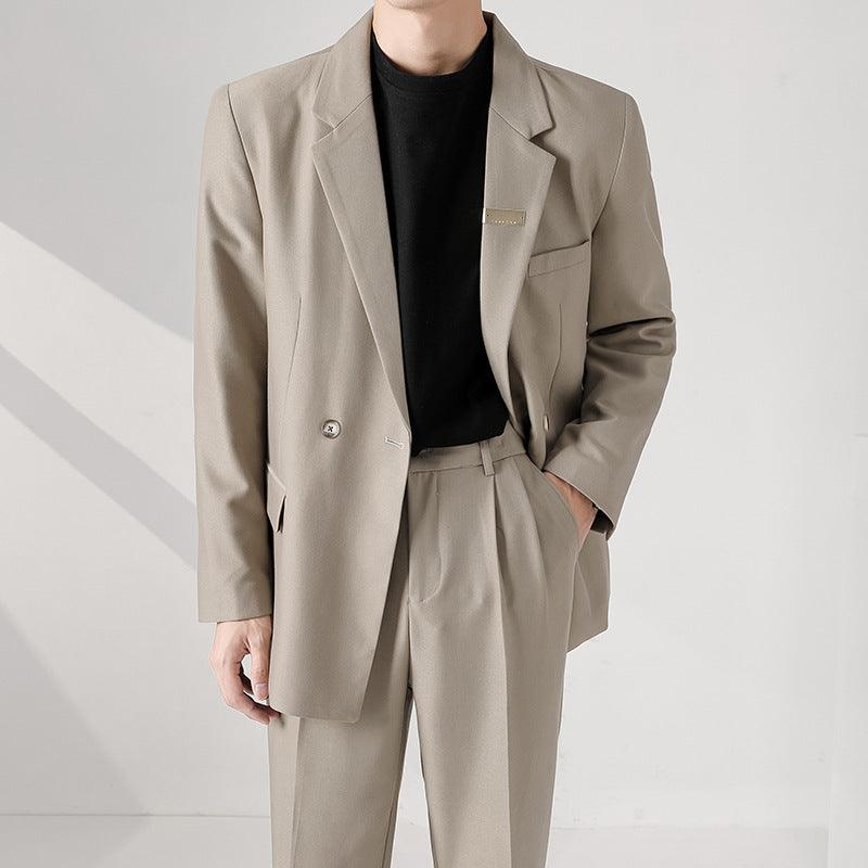 Two-piece Men's Solid Color Loose Stretch Suit - melvincucci
