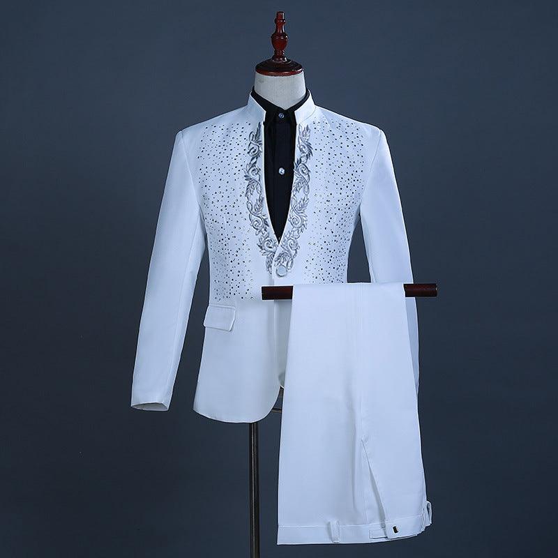 Men's Hot Flower Hot Rhinestone Stand Collar Suit - melvincucci