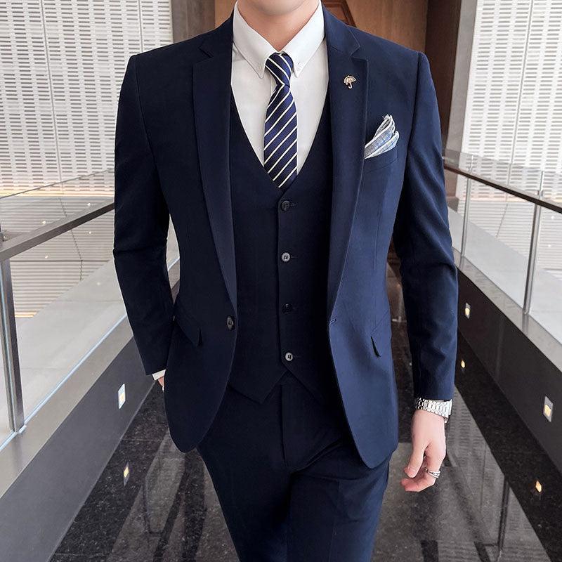Men's Three-piece Suit Business Suit Solid Color Suit Vest  Trousers - melvincucci