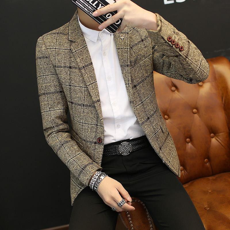 Fashion Slim Plaid Suit Men's Jacket - melvincucci