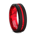 Men's 8mm Black and Red Tungsten Carbide Ring Matte Finish Beveled Edges - melvincucci
