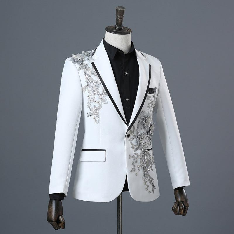Crystal Embroidery Flowers Stage Singer Suit Jacket Bar Wedding Suit Jacket - melvincucci