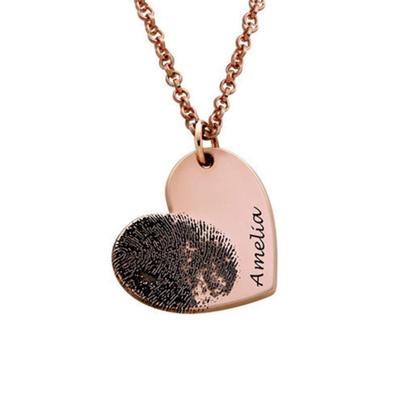 Personalized Fingerprint Necklace Custom Heart Necklace Name Necklace Memorial Gift Christmas Gift Valentines Day Gift - melvincucci