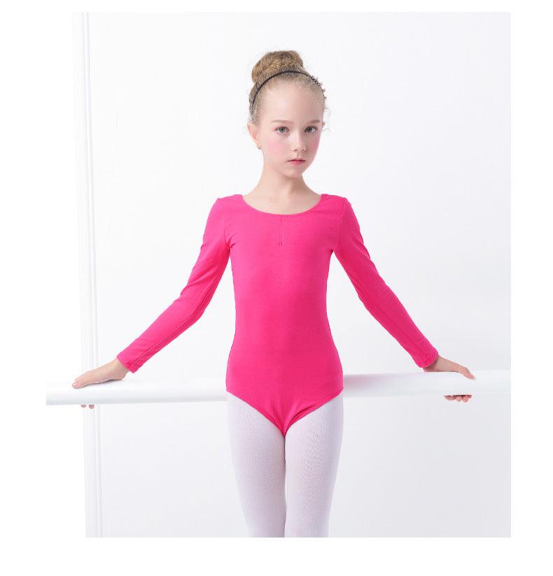 Girls' Solid Color One-piece Long-sleeved Dance Costume - melvincucci