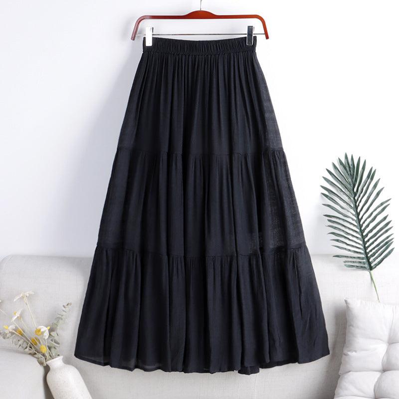 Cotton And Linen Skirt Color Fabric Splicing For Commuting - melvincucci