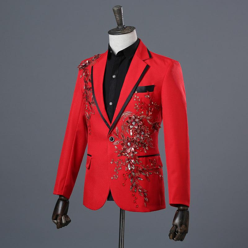 Crystal Embroidery Flowers Stage Singer Suit Jacket Bar Wedding Suit Jacket - melvincucci