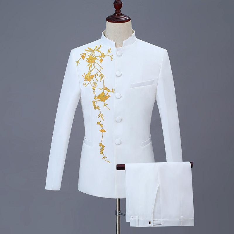 Men's Chorus Tunic Gold Embroidered Stand Collar - melvincucci