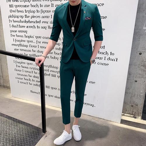 Three-quarter Sleeve Suit Men's Suit Korean Version Of The Trend Of Casual Men's Mid-sleeve Suit - melvincucci