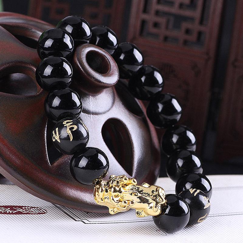 Obsidian 18K Gold Bracelet six brave words on hand and little Pearl transport gifts wholesale - melvincucci