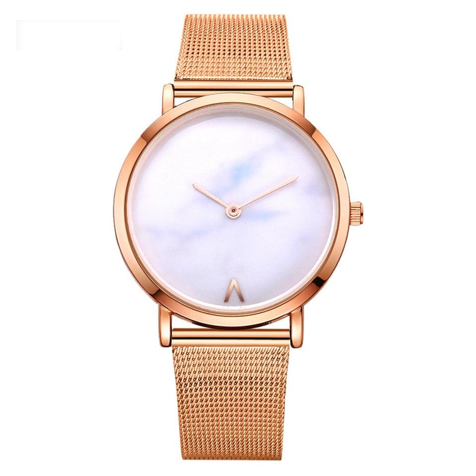 Vansvar fashion brand silver and gold mesh band creative marble wristwatch casual women quartz watches gift relogio feminino - melvincucci