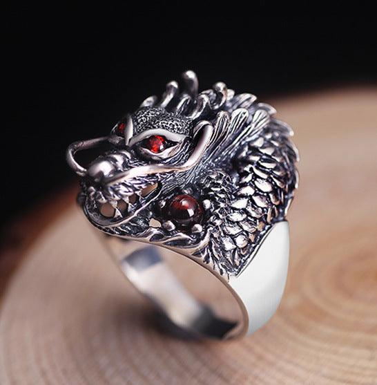 Vintage Thai Silver Dragon Head  Domineering Men's Ring - melvincucci