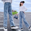 Western Style Little Girl Round Letters Wide-leg Denim Trousers Trendy Fan - melvincucci