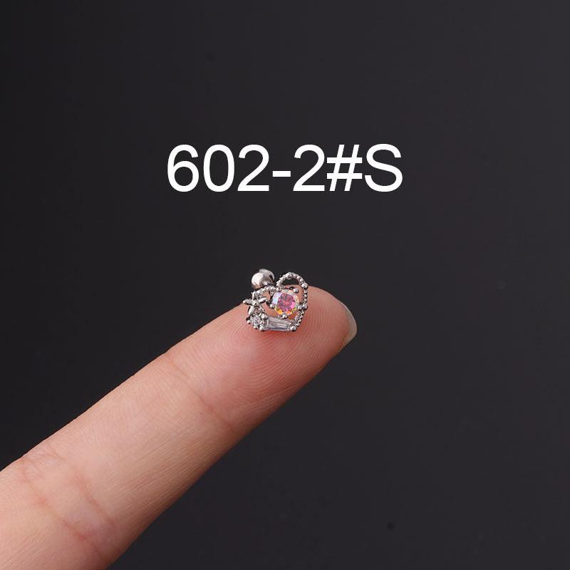 Stainless Steel Inlaid Colorful Zircon Screw Ball Fine Pin Earrings - melvincucci