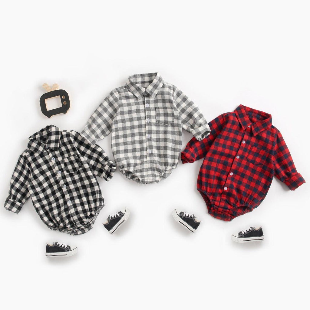 Infant Clothing Autumn and Winter Plaid Baby Boy Romper - melvincucci