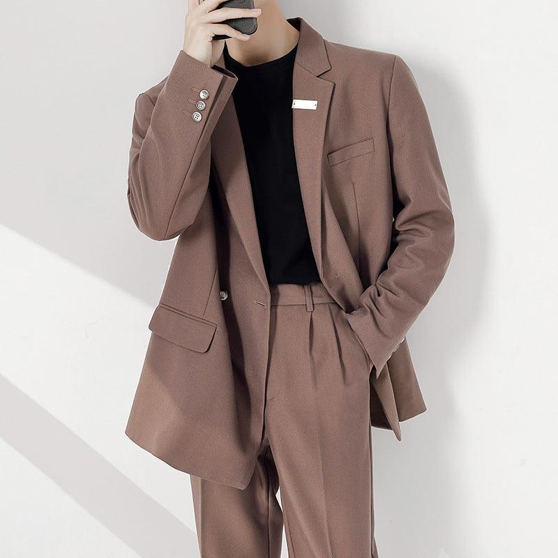 Two-piece Men's Solid Color Loose Stretch Suit - melvincucci