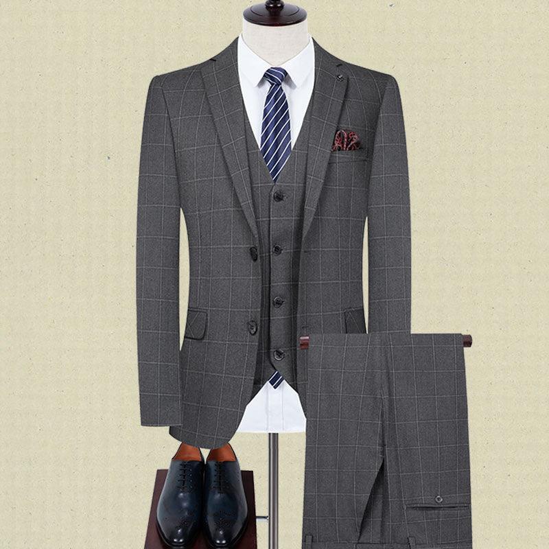 Men's Stretch Slim Fit Plaid Suit Three Piece - melvincucci