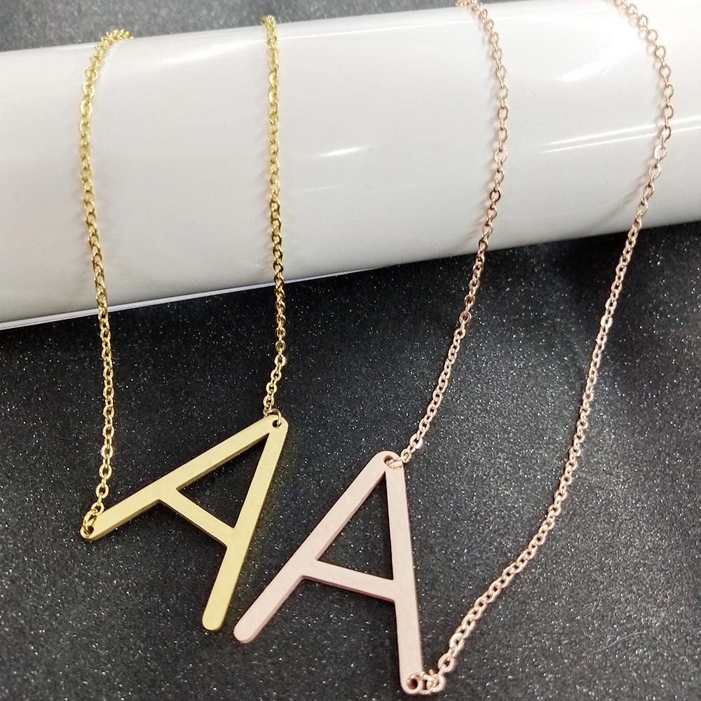 Fabulous Rose Gold Plated Stainless Steel Initial Letter Pendant Necklace - melvincucci