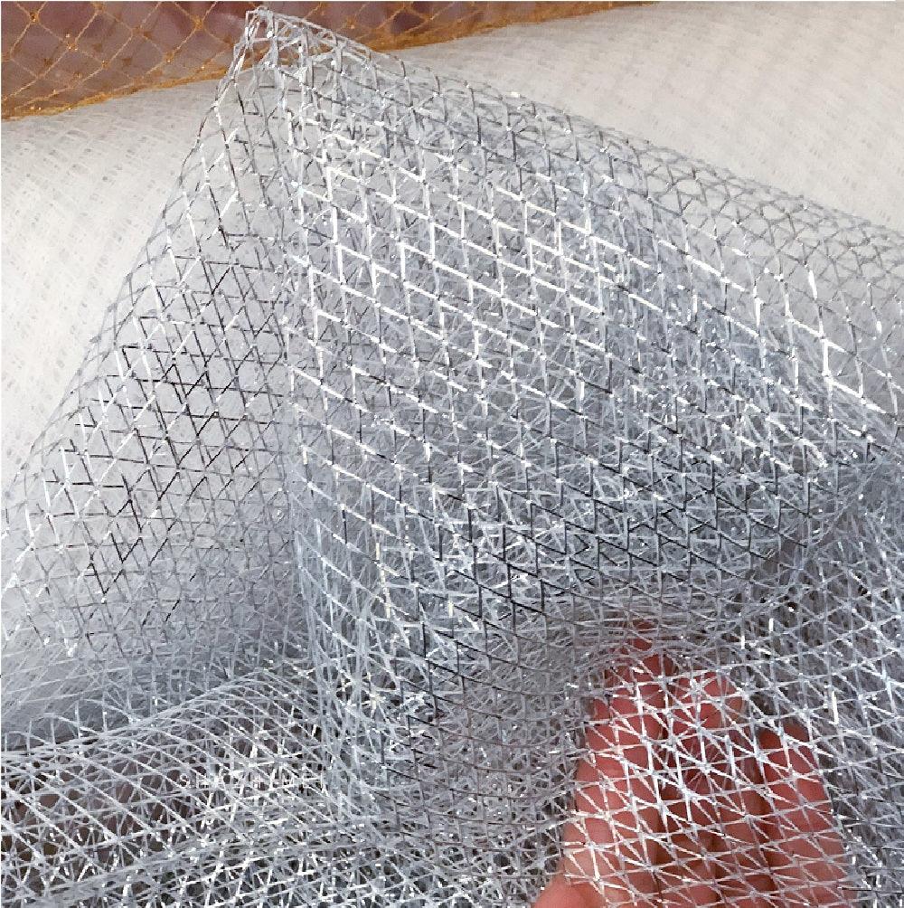 Large Mesh Diamond Shape Mesh Fabric With Golden Silver Filigree - melvincucci
