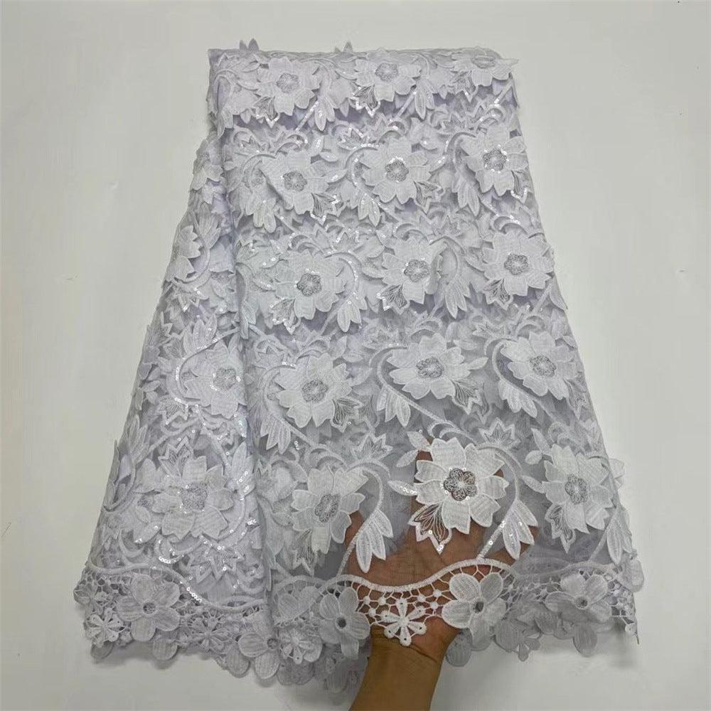 Water Soluble Lace With Sequins Embroidered Flower Texture Mesh Fabric - melvincucci