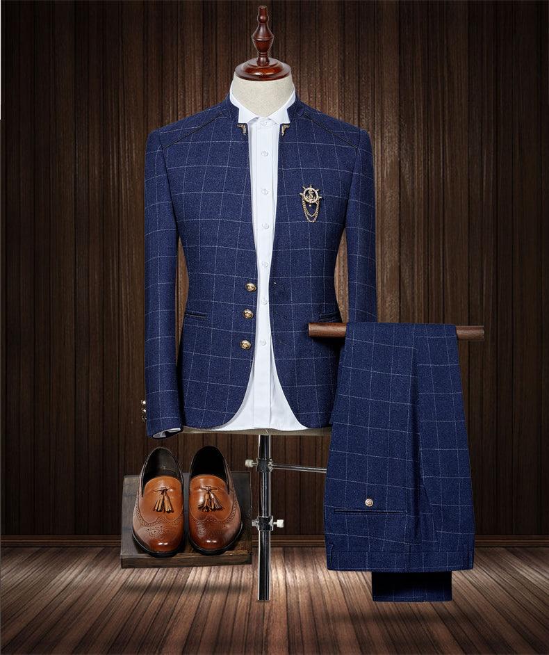 Business Men's Stand-up Collar Suit Two-piece Korean Style Sportsman Slim Suit Suit - melvincucci