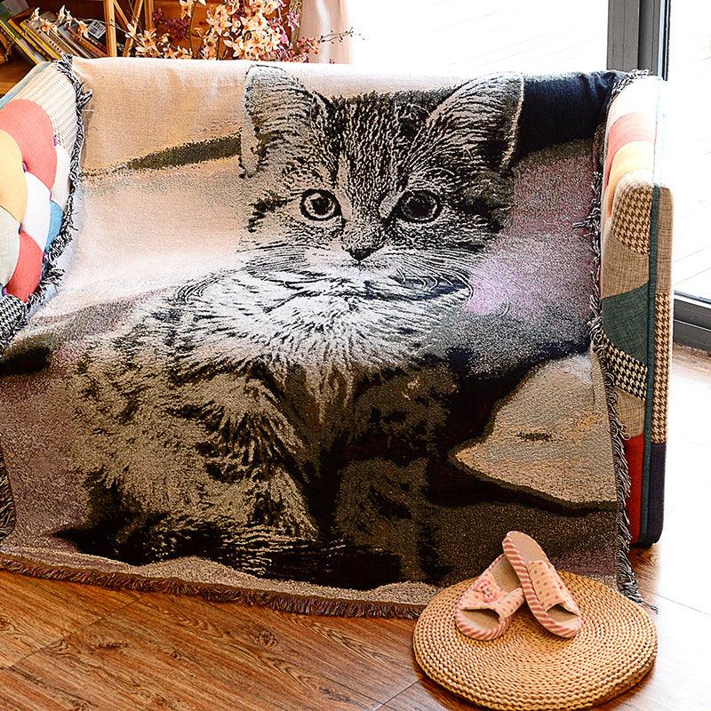 Pure Cotton Woven Anti-scratch Background Fabric Sofa Blanket - melvincucci