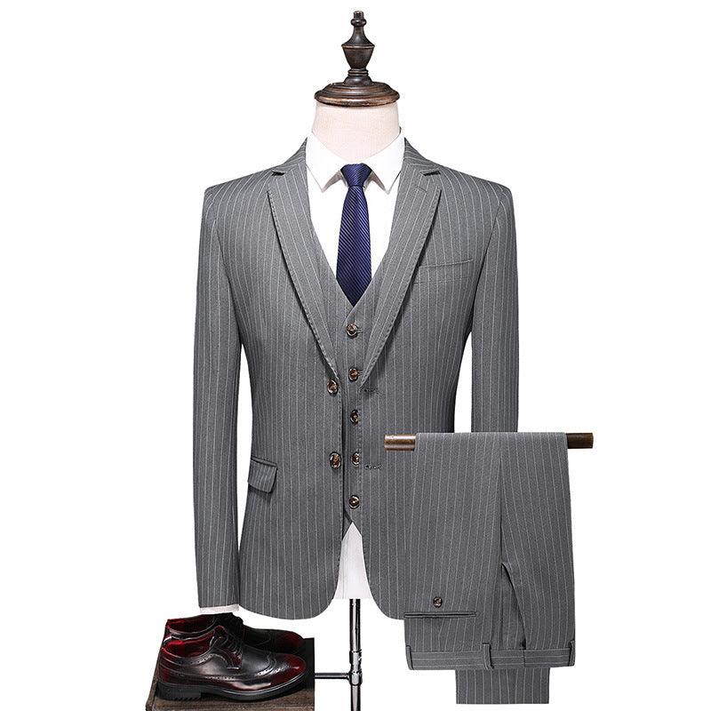Korean Striped Three-piece Business Suit - melvincucci