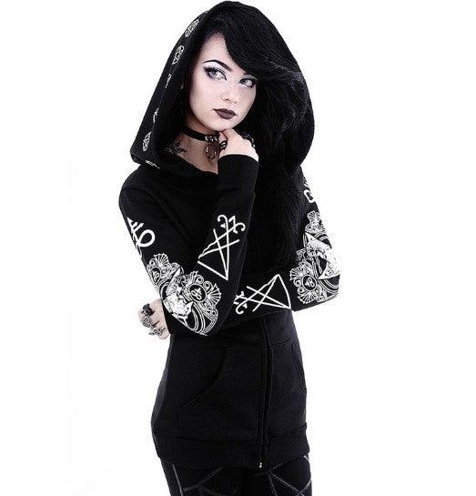 Gothic Punk Print Hoodies Sweatshirts Women Long Sleeve - melvincucci