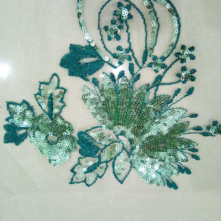 Sequin Embroidered Fabric Patch Lace Embroidered Lace Cheongsam Dress - melvincucci