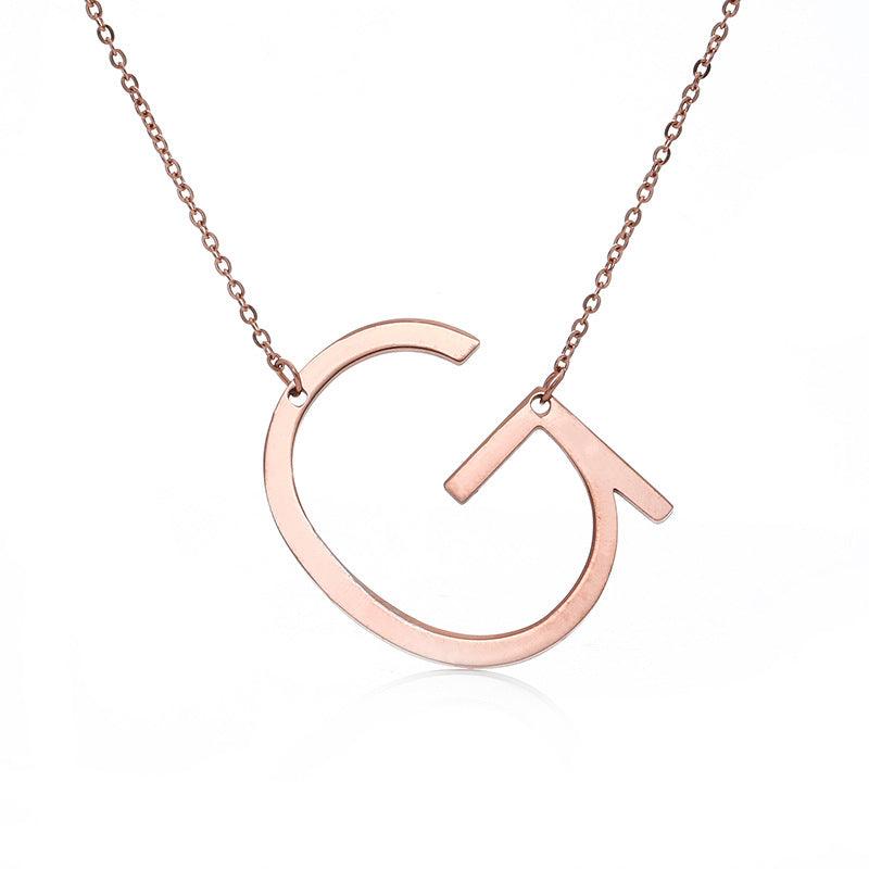 Fabulous Rose Gold Plated Stainless Steel Initial Letter Pendant Necklace - melvincucci