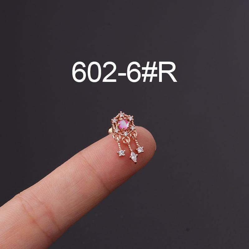 Stainless Steel Inlaid Colorful Zircon Screw Ball Fine Pin Earrings - melvincucci