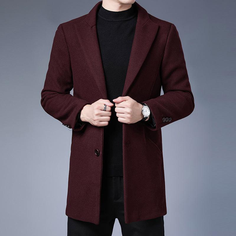 Handsome Men's Jacket With Wool Solid Color Lapel Collar - melvincucci