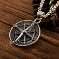 Silver Vintage Distressed Round Compass Pendant Exquisite - melvincucci