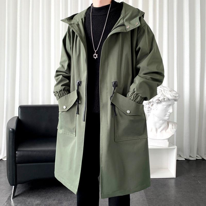 Men's New Windbreaker Long Hooded Big Pocket Jacket - melvincucci