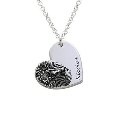 Personalized Fingerprint Necklace Custom Heart Necklace Name Necklace Memorial Gift Christmas Gift Valentines Day Gift - melvincucci