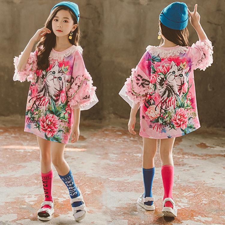 Girls foreign air t-shirt 2021 summer new fashion wild long section t loose short-sleeved Korean t-shirt skirt - melvincucci