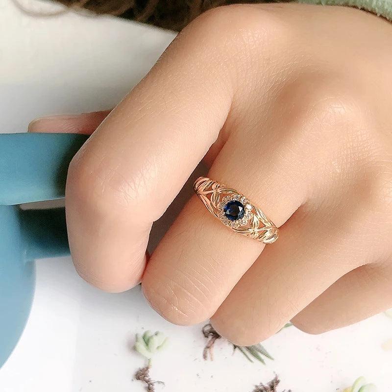 Copper Plated Real Gold And Blue Zircon Ring - melvincucci
