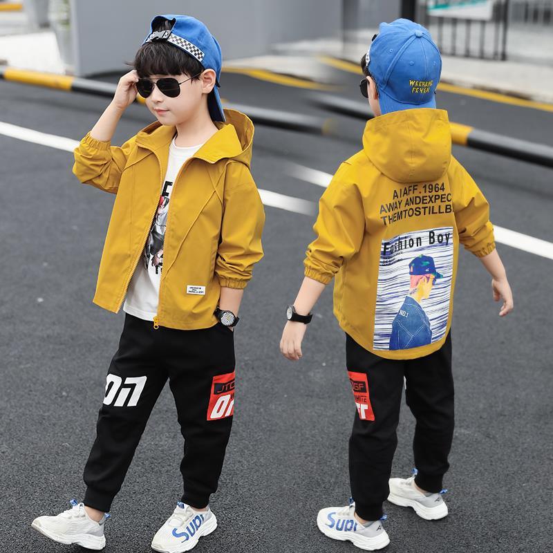 Zipper Shirt Suit Handsome Print Boy Jacket Casual Pants Two-piece Set - melvincucci