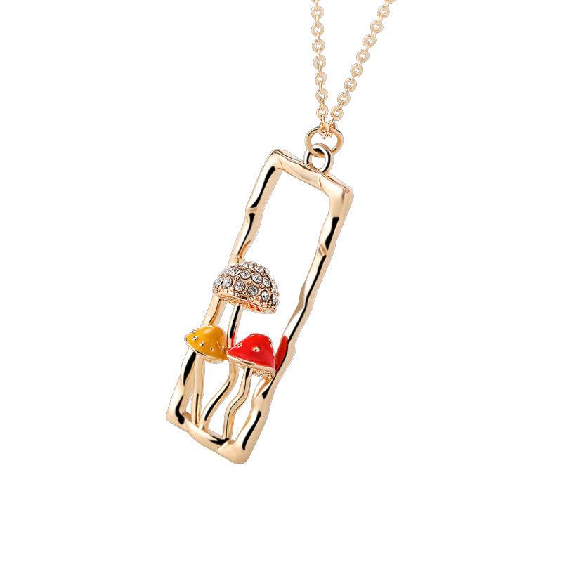 Mushroom Necklace Female Personality Fashion Drip Oil Diamond Niche Trend Clavicle Chain Jewelry - melvincucci