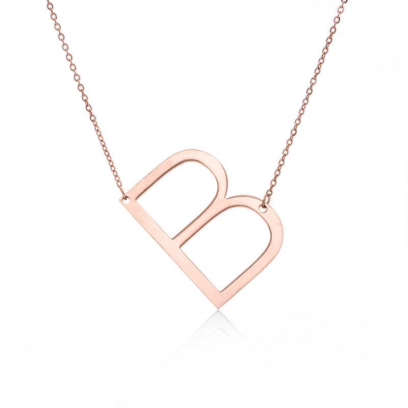 Fabulous Rose Gold Plated Stainless Steel Initial Letter Pendant Necklace - melvincucci