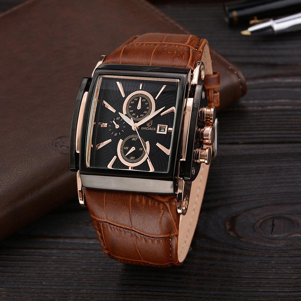 Square leather belt watch men - melvincucci