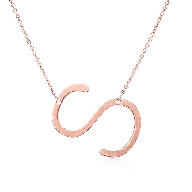 Fabulous Rose Gold Plated Stainless Steel Initial Letter Pendant Necklace - melvincucci