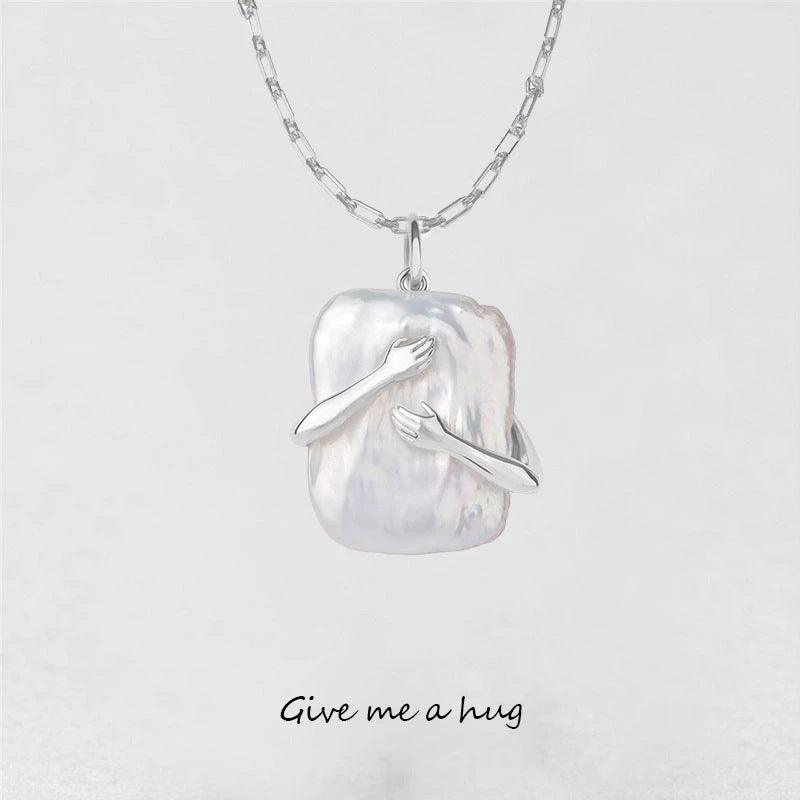 Square Baroque Pearl Couple Pendant Necklace - melvincucci