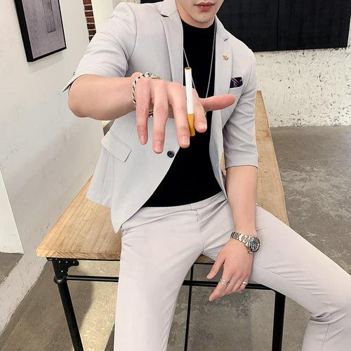 Two-piece Suit With Three-quarter Sleeves And Single Button - melvincucci