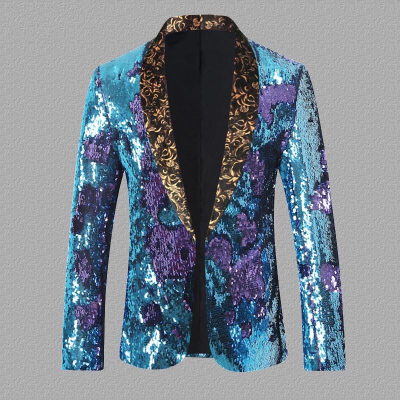 European And American Performance Dress Men's Double-sided Sequined Suit Top Big Brand Catwalk Stage Fashion - melvincucci